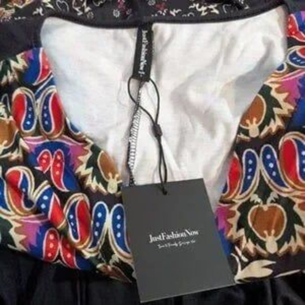 Just Fashion Now Dress Blue Floral Multi Border Size L - Picture 6 of 7